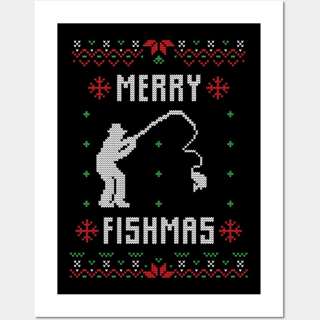 Merry Fishmas - Funny Ugly Christmas Sweater Fishing Gift Wall Art by BadDesignCo